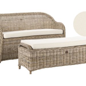 Sofa 141 cm z otomaną ogrodowa rattanowa naturalna 518262