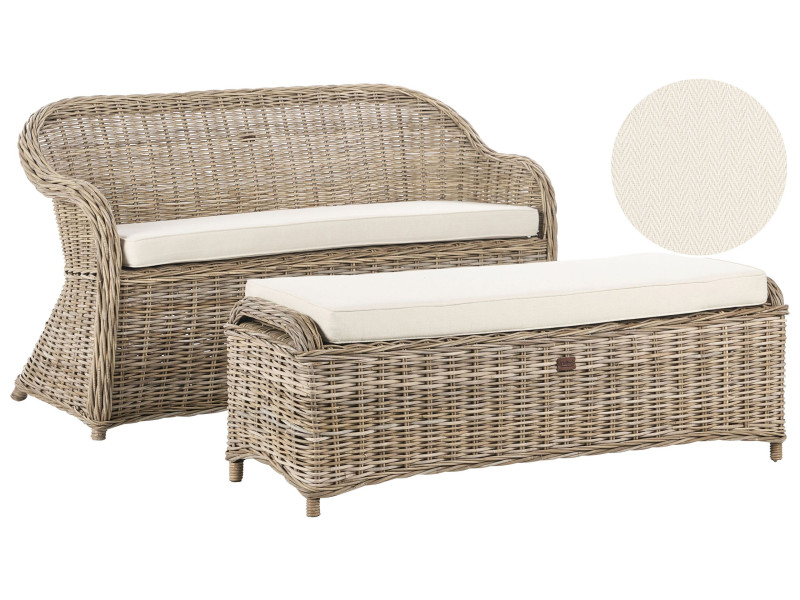 Sofa 141 cm z otomaną ogrodowa rattanowa naturalna 518262