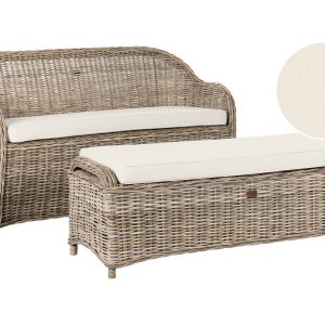 Sofa 150 cm z otomaną ogrodowa rattanowa naturalna 526954