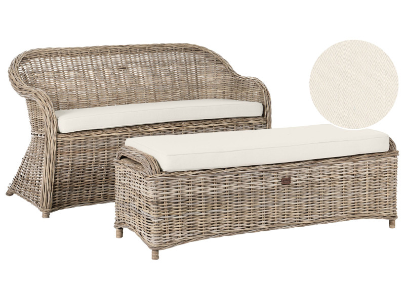 Sofa 150 cm z otomaną ogrodowa rattanowa naturalna 526954