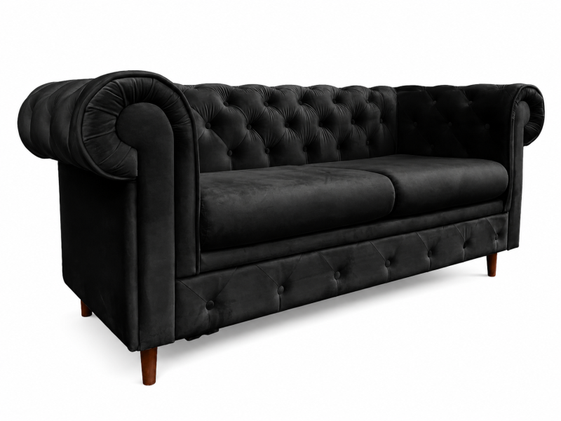 Sofa 2 osobowa Chesterfield Prima pikowana Amor Velvet 22 czarna bez spania 238872