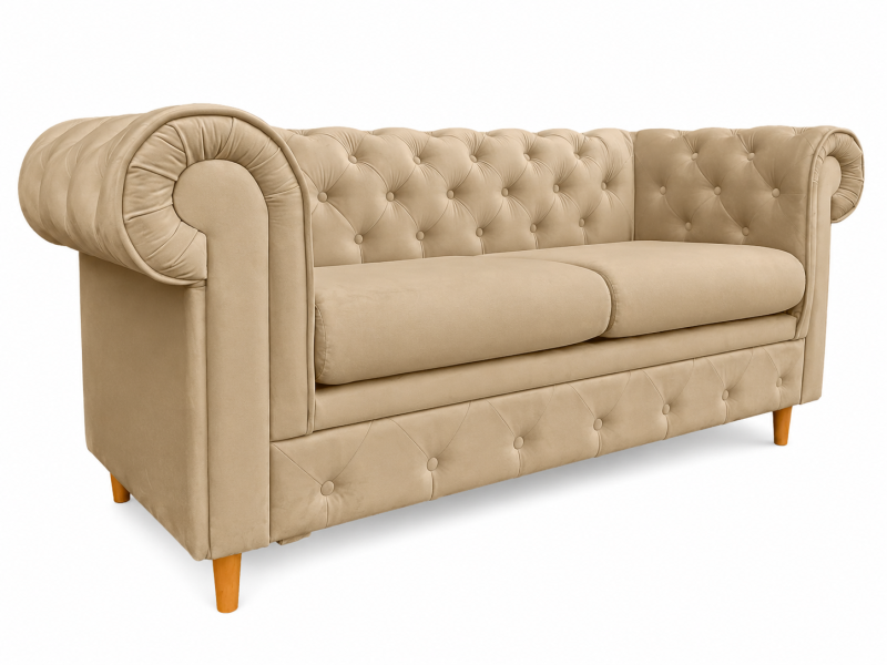 Sofa 2 osobowa Chesterfield Prima pikowana beżowa Velvet Amor 04 238871