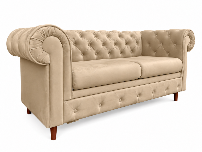 Sofa 2 osobowa Chesterfield Prima pikowana beżowa welwet Amor Velvet 04 238870
