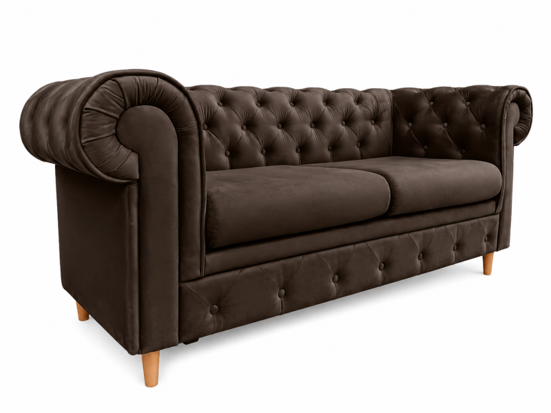 Sofa 2 osobowa Chesterfield Prima pikowana brązowa Amor Velvet 01 do salonu 238876