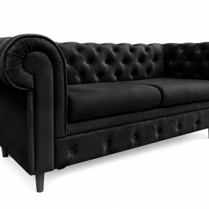 Sofa 2-osobowa Chesterfield Prima pikowana czarna welur bez spania 238875 Sofa 2-osobowa Chesterfield Prima pikowana czarna welur bez spania 238875