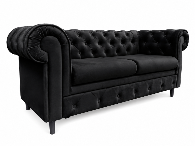 Sofa 2-osobowa Chesterfield Prima pikowana czarna welur bez spania 238875