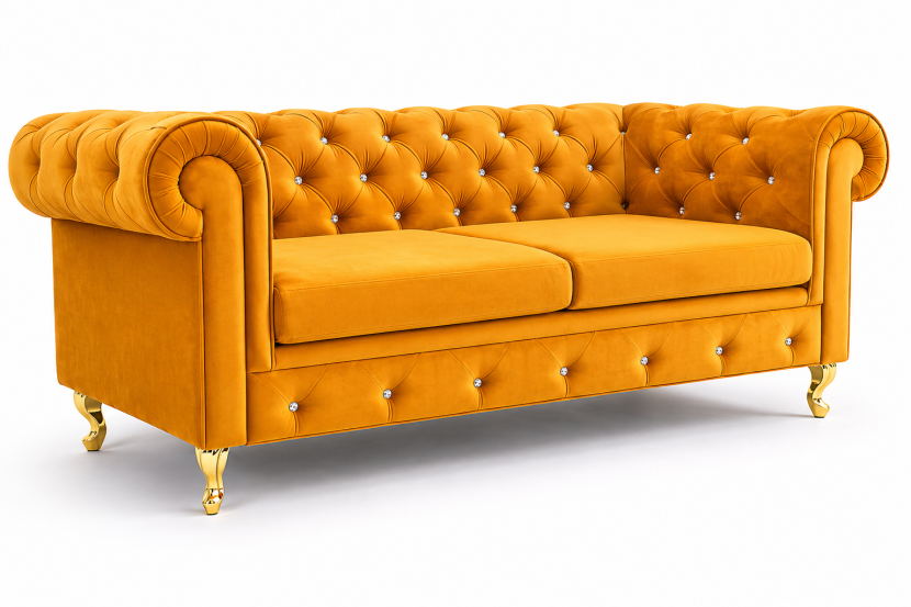 Sofa 2 osobowa Chesterfield Prima pikowana miodowa tkanina 961334