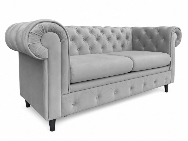 Sofa 2-osobowa Chesterfield Prima pikowana szara Amor Velvet 18 238869
