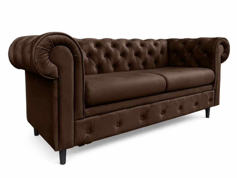 Sofa 2 osobowa Chesterfield Prima pikowana welur brązowa Amor Velvet 01 238874