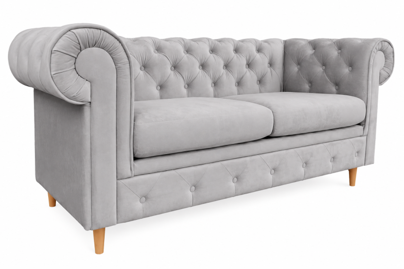 Sofa 2 osobowa Chesterfield Prima pikowana welur szara Amor Velvet 18 238881