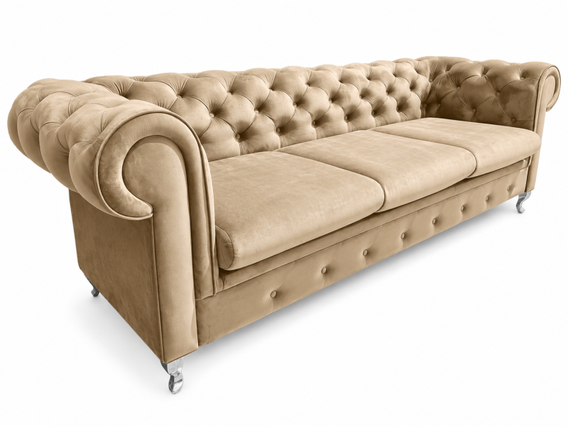 Sofa 3 osobowa Chesterfield Prima pikowana glamour beż Amor Velvet 04 238851