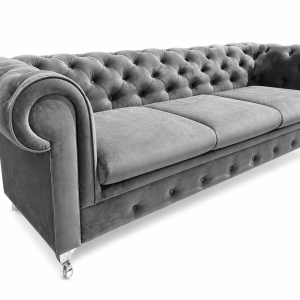 Sofa 3 osobowa Chesterfield Prima pikowana glamour szara Amor Velvet 19 237422 Sofa 3 osobowa Chesterfield Prima pikowana glamour szara Amor Velvet 19 237422