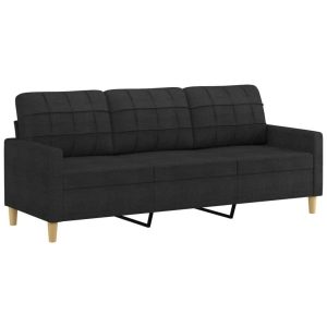 Sofa 3-osobowa, czarna, 180 cm, tapicerowana tkaniną 374819