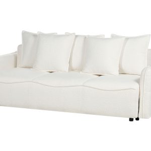 Sofa 3-osobowa funkcja spania schowek boucle biała 191291 Sofa 3-osobowa funkcja spania schowek boucle biała 191291