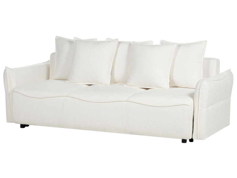 Sofa 3-osobowa funkcja spania schowek boucle biała 191291