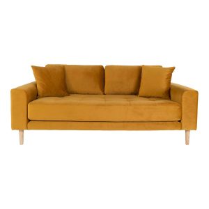Sofa 3-osobowa Lido żółta nogi z drewna bukowego pikowana 659871 Sofa 3-osobowa Lido żółta nogi z drewna bukowego pikowana 659871