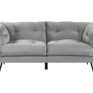 Sofa 3-osobowa pikowana welur szara 191134 Sofa 3-osobowa pikowana welur szara 191134
