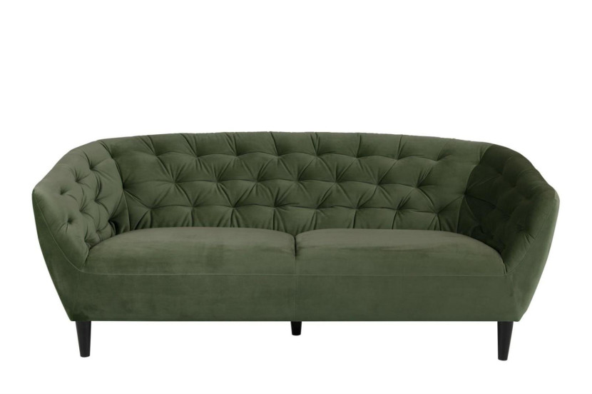 Sofa 3-osobowa Ria Velvet zielona pikowana z guzikami 327774