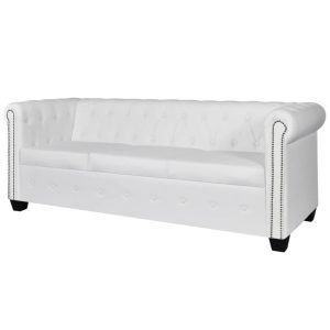 Sofa 3-osobowa w stylu Chesterfield, sztuczna skóra, biała 468611 Sofa 3-osobowa w stylu Chesterfield, sztuczna skóra, biała 468611