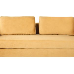 Sofa 3 osobowa welurowa rozkładana żółta 190482 Sofa 3 osobowa welurowa rozkładana żółta 190482