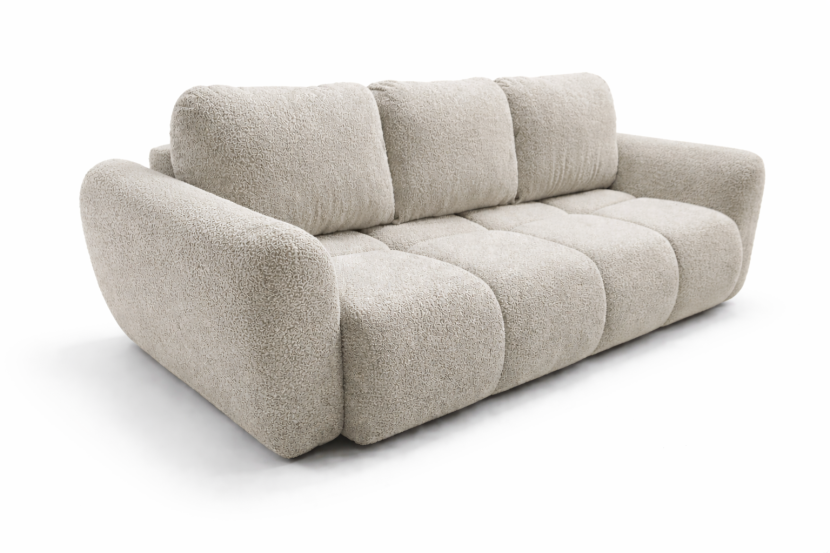 Sofa Beżowa Boucle Premium 250 cm Kanapa Rozkładana z Pojemnikiem Agnelo 1038417