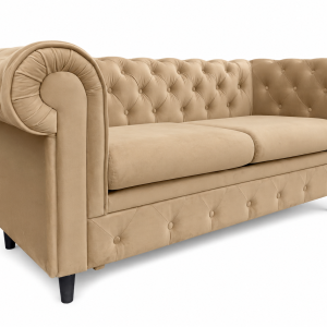 Sofa Chesterfield 2 osobowa Prima pikowana welurowa beżowa bez spania 238877 Sofa Chesterfield 2 osobowa Prima pikowana welurowa beżowa bez spania 238877