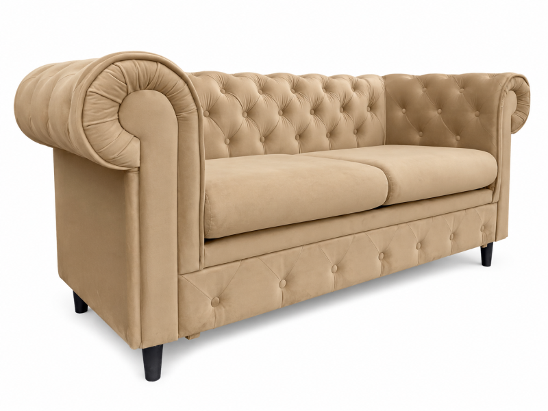 Sofa Chesterfield 2 osobowa Prima pikowana welurowa beżowa bez spania 238877