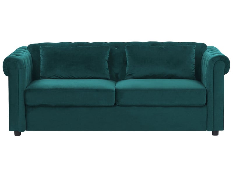 Sofa chesterfield welur rozkładana zielona 77143