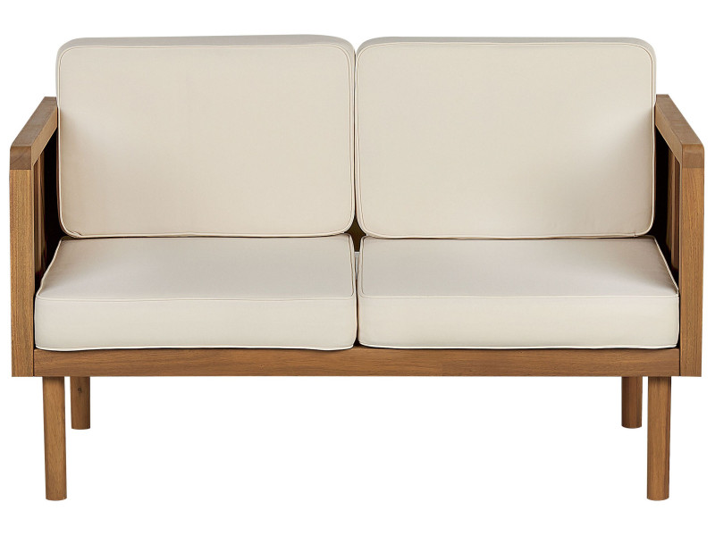 Sofa dwuosobowa drewniana jasna z poduszkami 76684