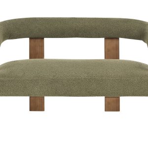 Sofa dwuosobowa retro boucle zielona z ciemnobrązowym 716350