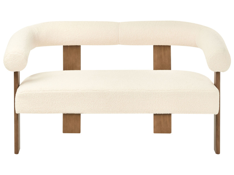 Sofa dwuosobowa retro boucle złamana biel z ciemnobrązowym 716344