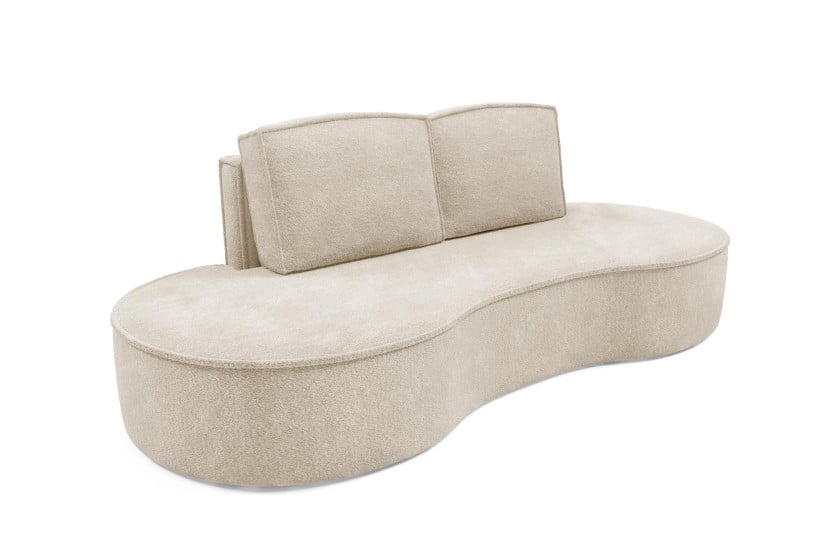 Sofa FLOW o zaokrąglonych bokach z poduszkami beżowa w tkaninie Abriamo 510082