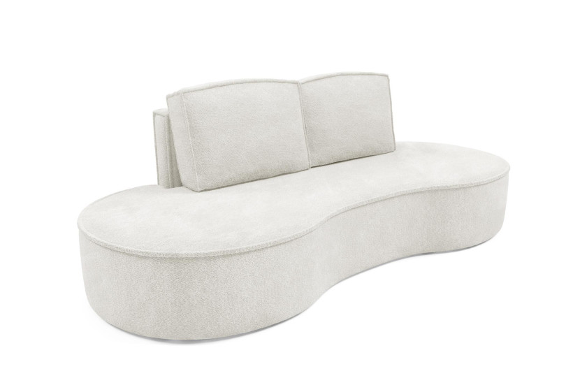Sofa FLOW o zaokrąglonych bokach z poduszkami biała w tkaninie Abriamo 510081