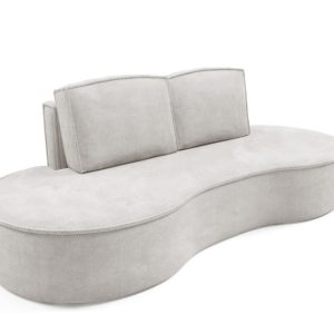 Sofa FLOW o zaokrąglonych bokach z poduszkami biała w tkaninie Curio 510083 Sofa FLOW o zaokrąglonych bokach z poduszkami biała w tkaninie Curio 510083