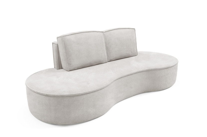 Sofa FLOW o zaokrąglonych bokach z poduszkami biała w tkaninie Curio 510083