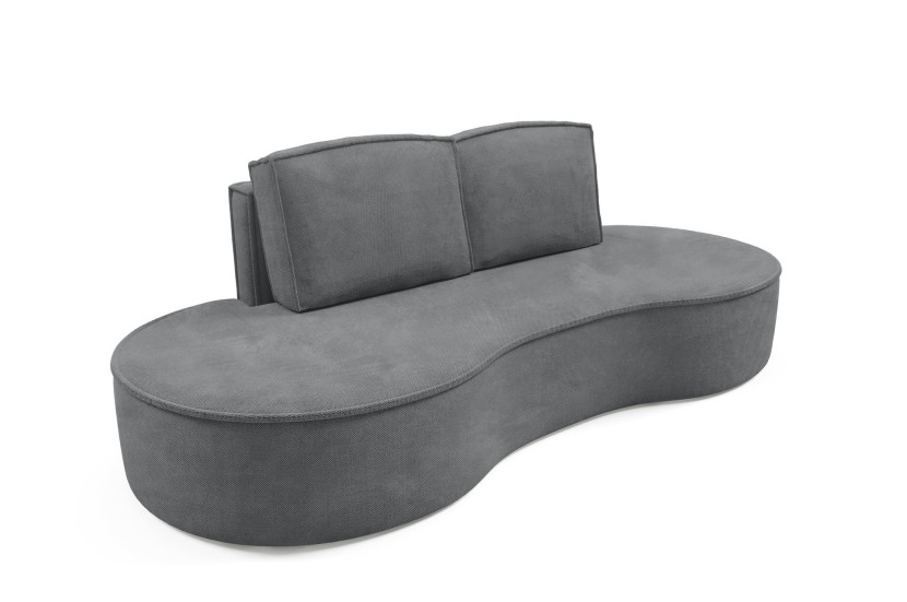 Sofa FLOW o zaokrąglonych bokach z poduszkami grafitowa w tkaninie Curio 510075