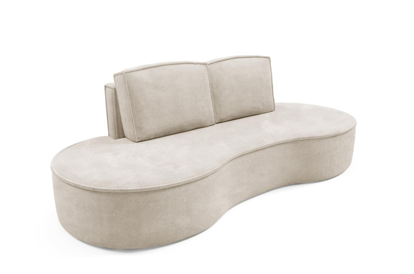 Sofa FLOW o zaokrąglonych bokach z poduszkami jasnobeżowa w tkaninie Curio 510095