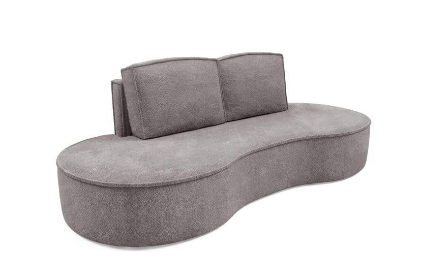Sofa FLOW o zaokrąglonych bokach z poduszkami Szara w tkaninie Abriamo 510070