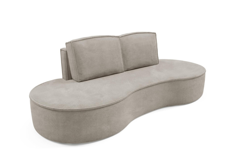 Sofa FLOW o zaokrąglonych bokach z poduszkami zimny beż w tkaninie Curio 510097