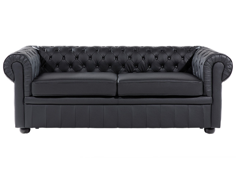 Sofa kanapa chesterfield skóra czarna 65860