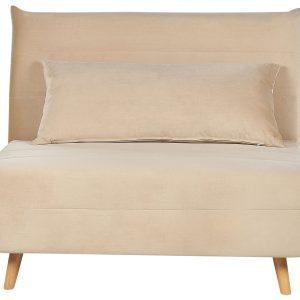 Sofa kanapa rozkładana 1-osobowa welur beżowa 140884 Sofa kanapa rozkładana 1-osobowa welur beżowa 140884