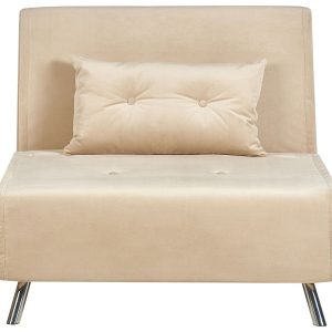 Sofa kanapa rozkładana 1-osobowa welur beżowa 140878 Sofa kanapa rozkładana 1-osobowa welur beżowa 140878