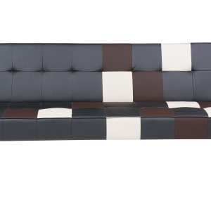 Sofa kanapa rozkładana ekoskóra czarna łaty 124035 Sofa kanapa rozkładana ekoskóra czarna łaty 124035