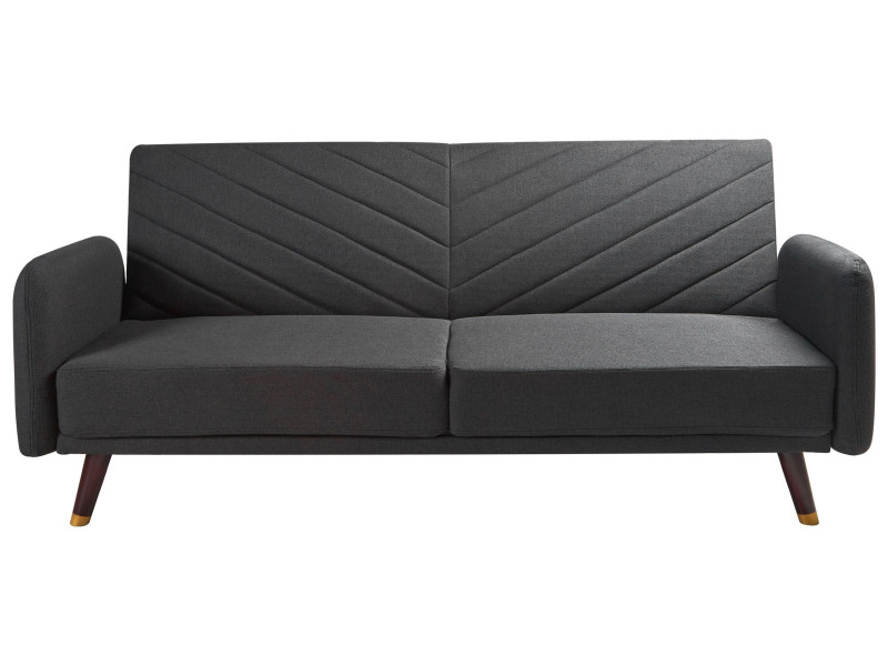 Sofa kanapa rozkładana len syntetyczny czarna 385009