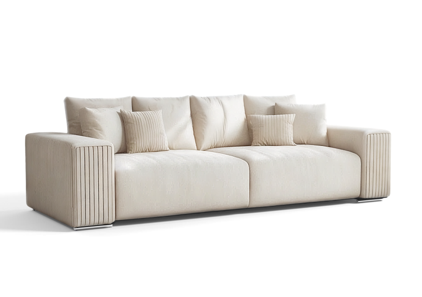 Sofa Kanapa Rozkładana Trzyosobowa z Pojemnikiem PAS Beżowa Funkcją Spania 775143