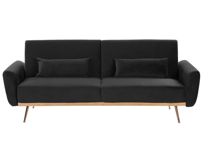 Sofa kanapa rozkładana welur czarna 124063