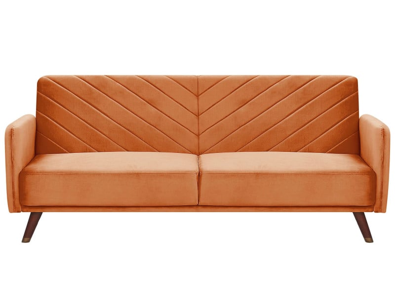 Sofa kanapa rozkładana welur pomarańczowa 124089