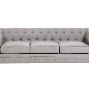 Sofa kanapa trzyosobowa retro jasnoszara 115325 Sofa kanapa trzyosobowa retro jasnoszara 115325