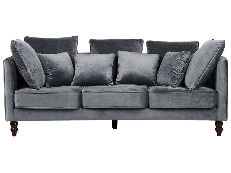 Sofa kanapa trzyosobowa welurowa szara 65856