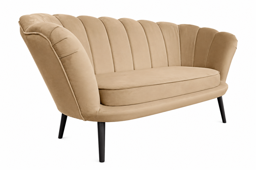Sofa Muszelka glamour beżowa velvet 165 cm nowoczesna kubełkowa 238873